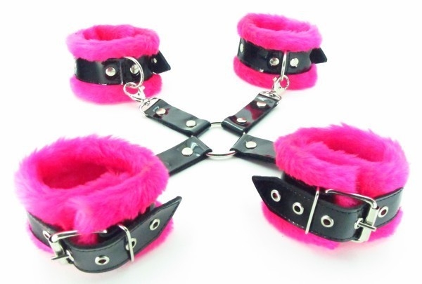 Наручники и наножники с кольцом "BDSM-​Light" розовые, меховые 